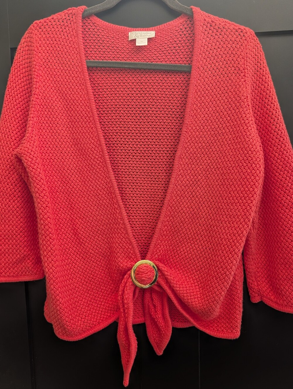 Christopher & Banks Coral Open Front Knit Cardigan Shrug Tie Ring Closure XL